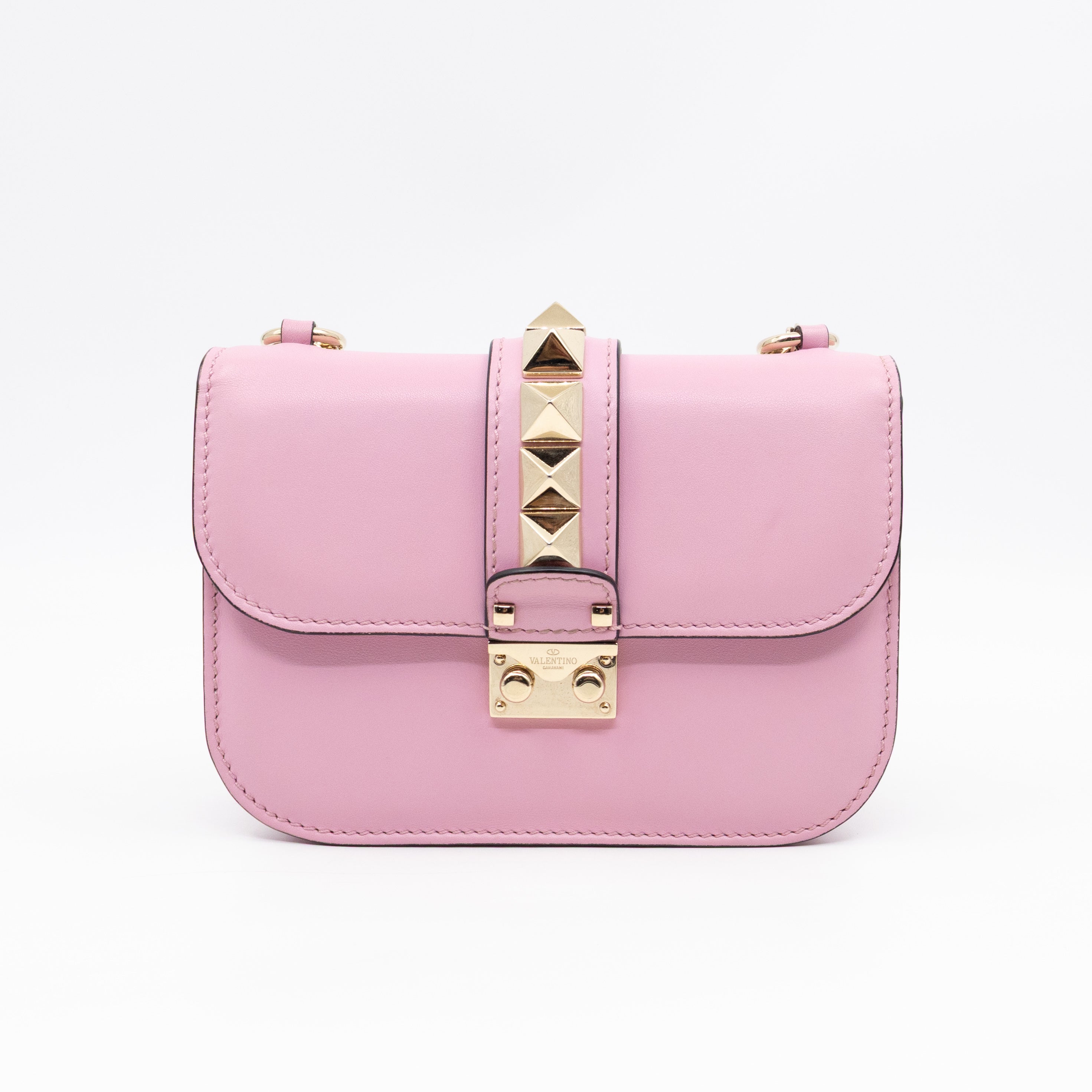 Small Glam Lock Rockstud Flap Bag Pink