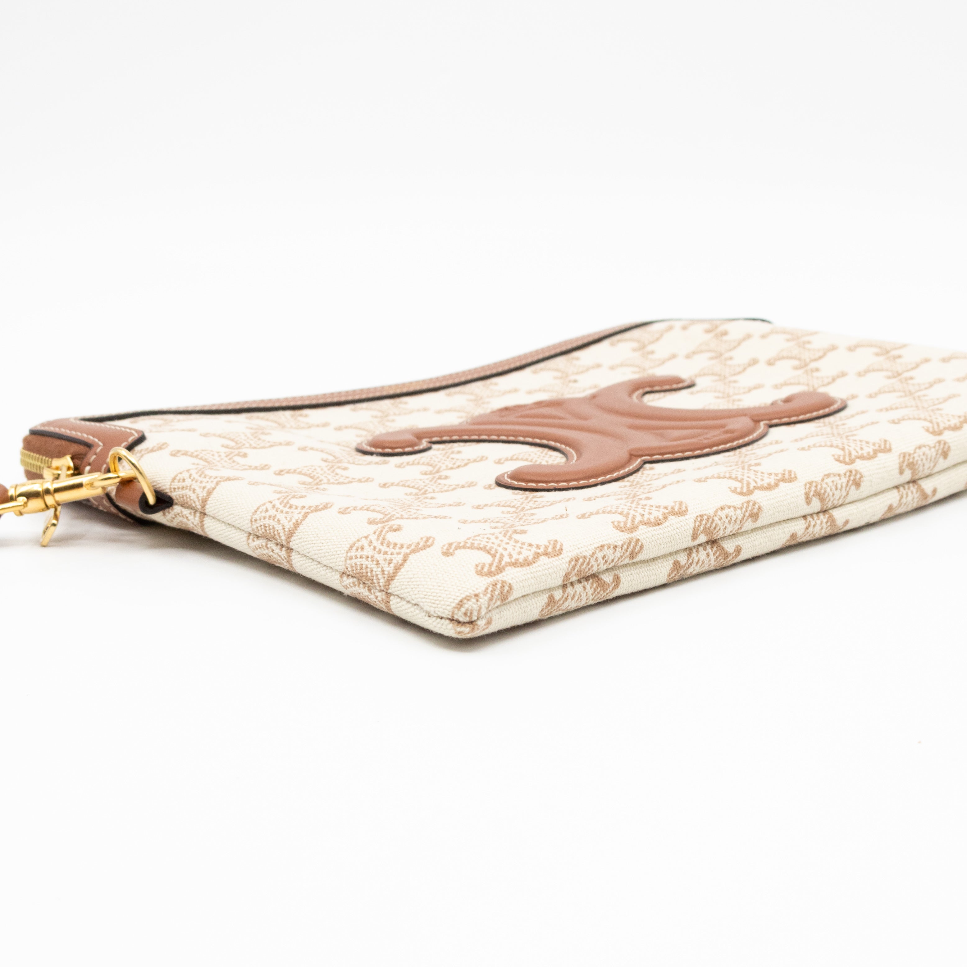 Small Pouch With Strap White Triomphe Canvas