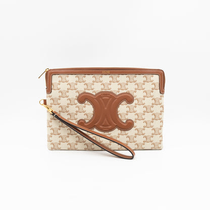 Small Pouch With Strap White Triomphe Canvas