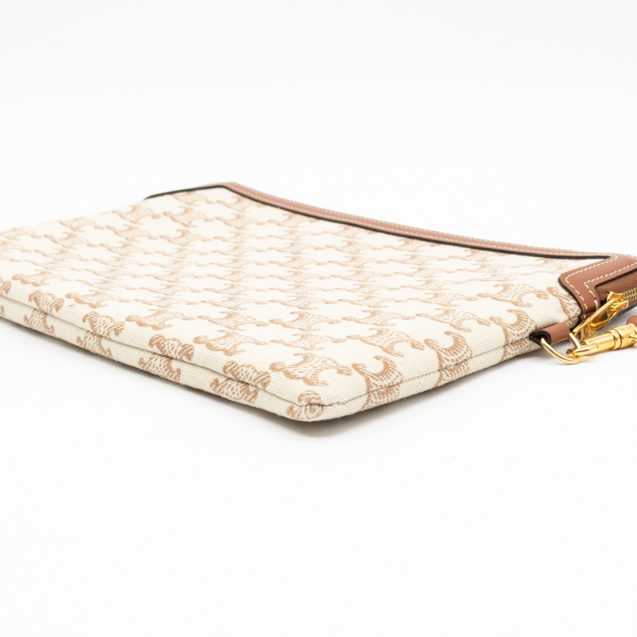 Small Pouch With Strap White Triomphe Canvas