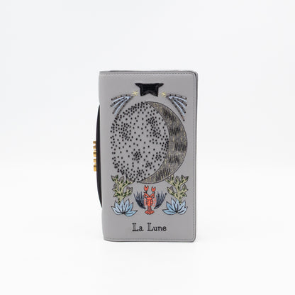 Tarot La Lune Embroidered Clutch Grey Leather