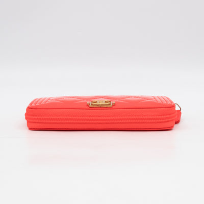 Boy Medium Zipped Wallet Neon Orange Pink Patent Leather