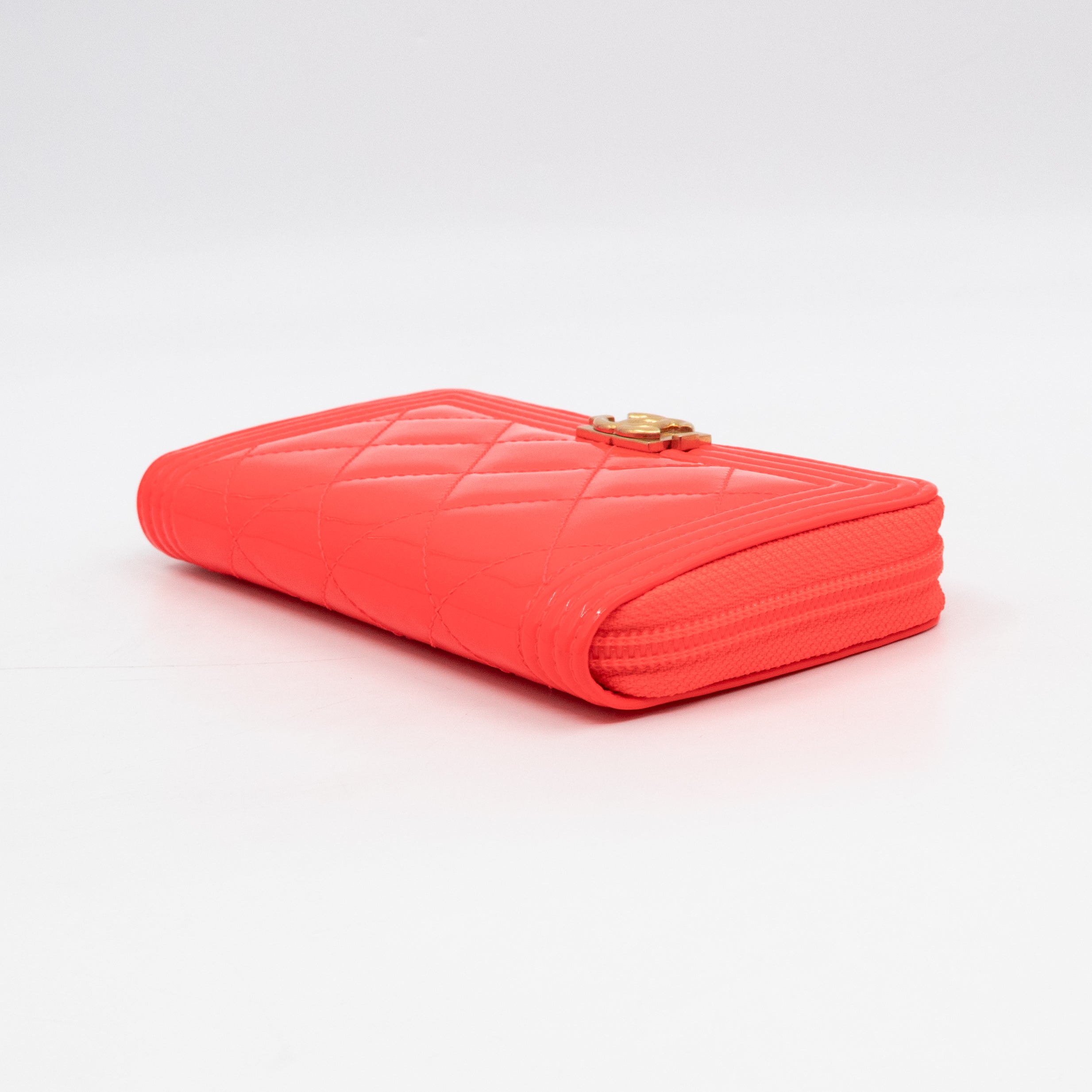 Boy Medium Zipped Wallet Neon Orange Pink Patent Leather