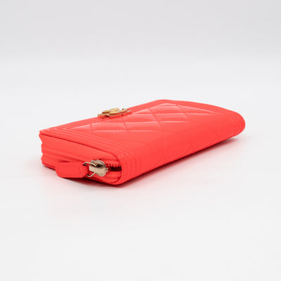Boy Medium Zipped Wallet Neon Orange Pink Patent Leather