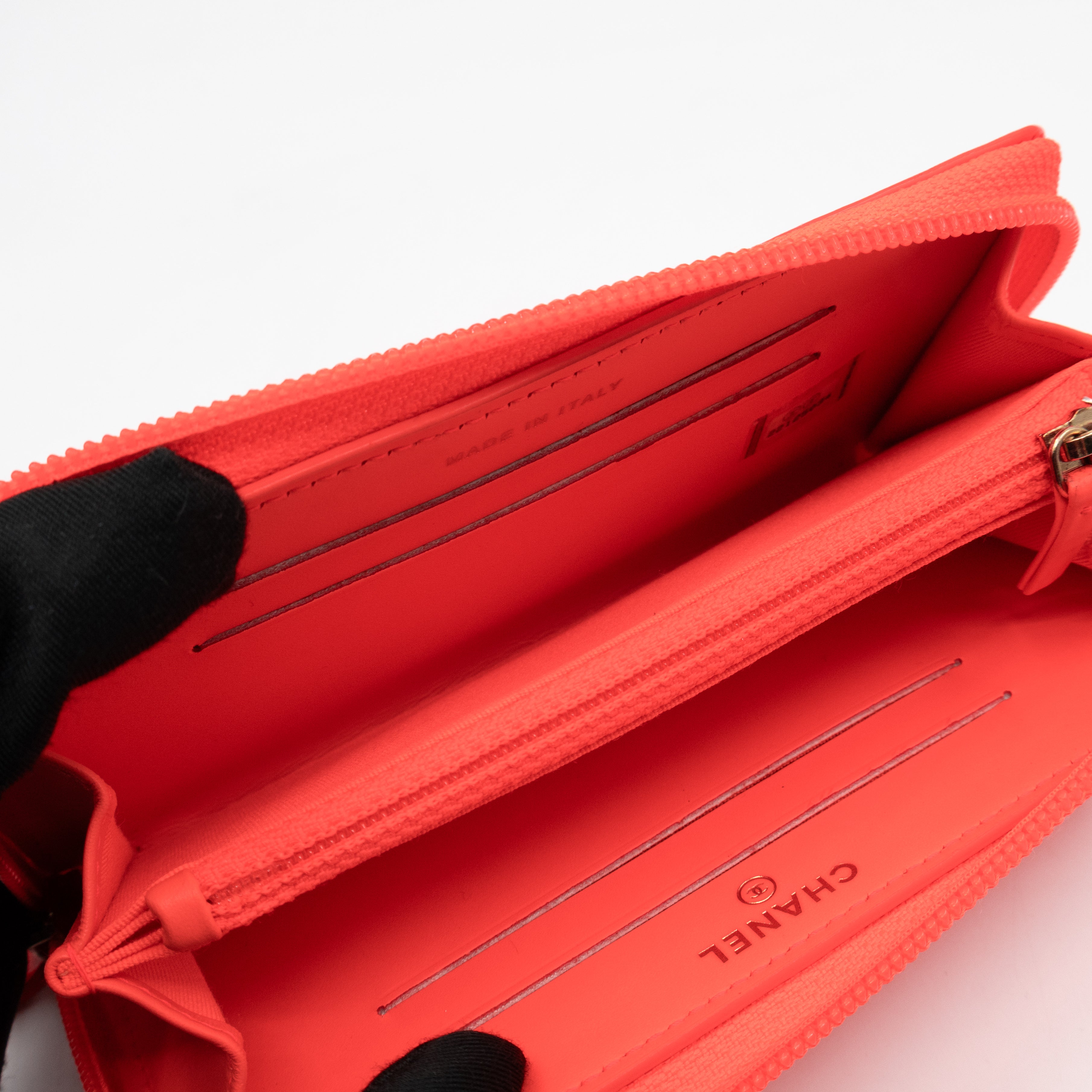 Boy Medium Zipped Wallet Neon Orange Pink Patent Leather