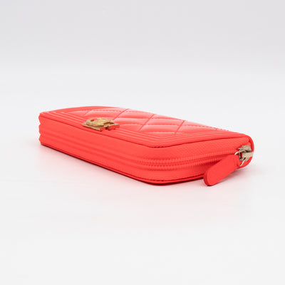 Boy Medium Zipped Wallet Neon Orange Pink Patent Leather