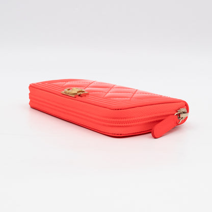 Boy Medium Zipped Wallet Neon Orange Pink Patent Leather