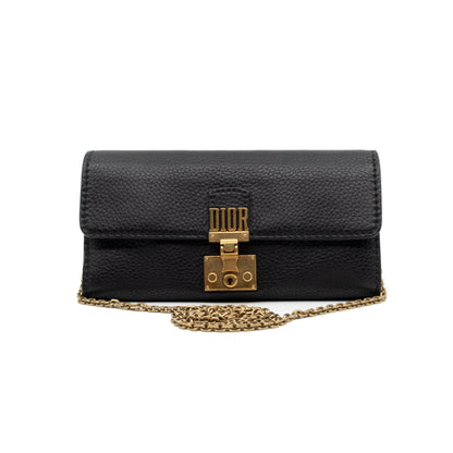 Dioraddict Wallet on Chain Black Leather