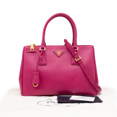 Galleria Small Double Zip Fuchsia Pink Saffiano