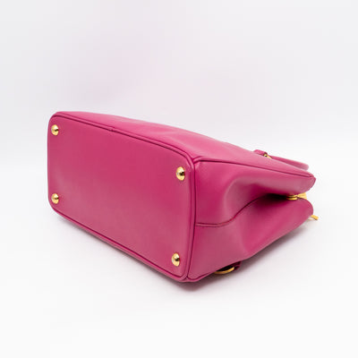 Galleria Small Double Zip Fuchsia Pink Saffiano