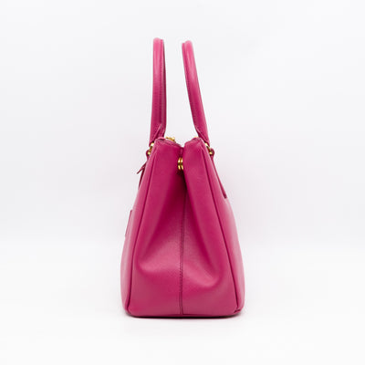 Galleria Small Double Zip Fuchsia Pink Saffiano