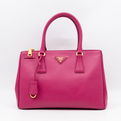 Galleria Medium Double Zip Fuxia Pink Saffiano