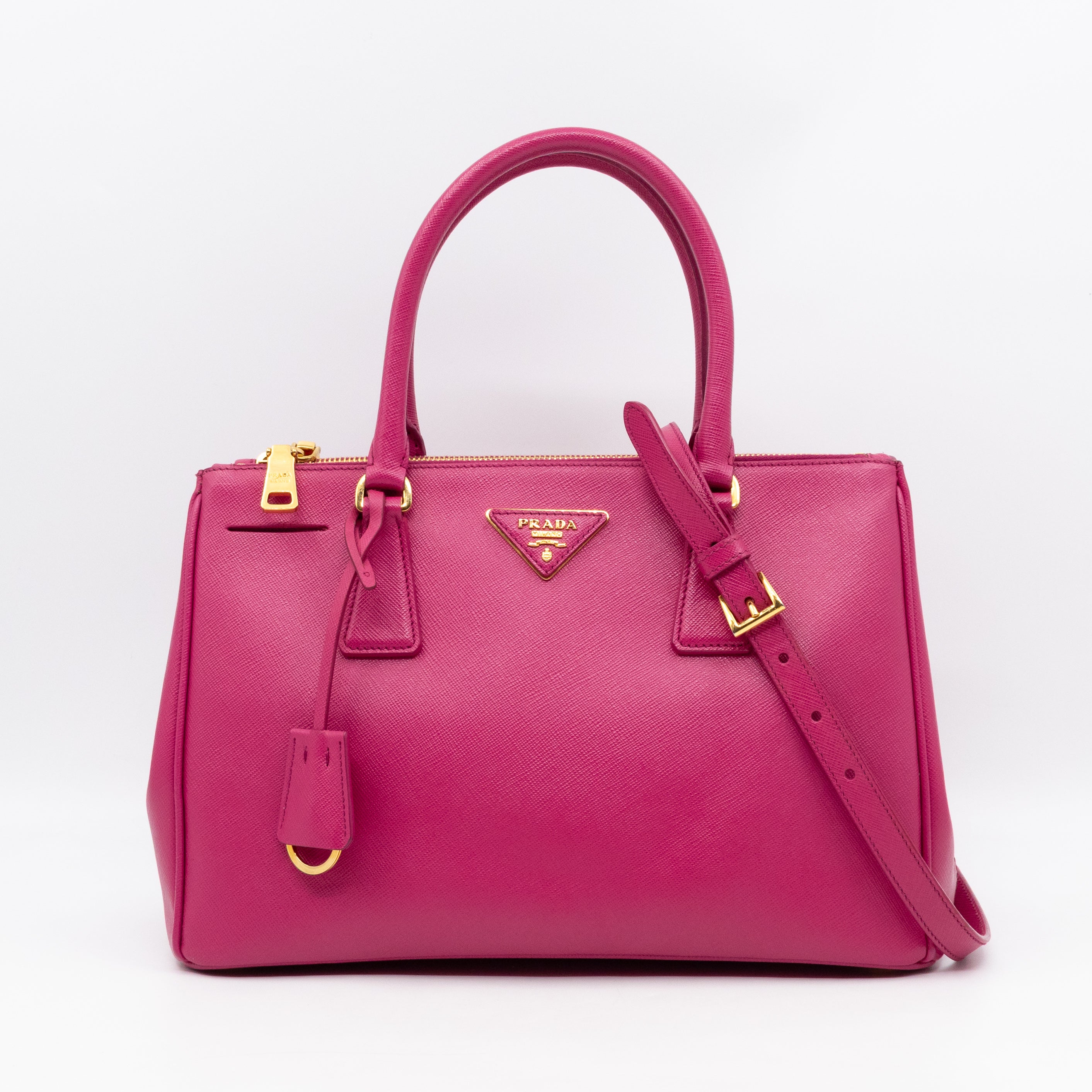 Galleria Medium Double Zip Fuxia Pink Saffiano