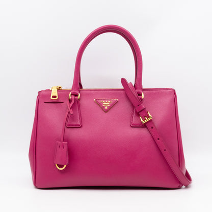 Galleria Medium Double Zip Fuxia Pink Saffiano