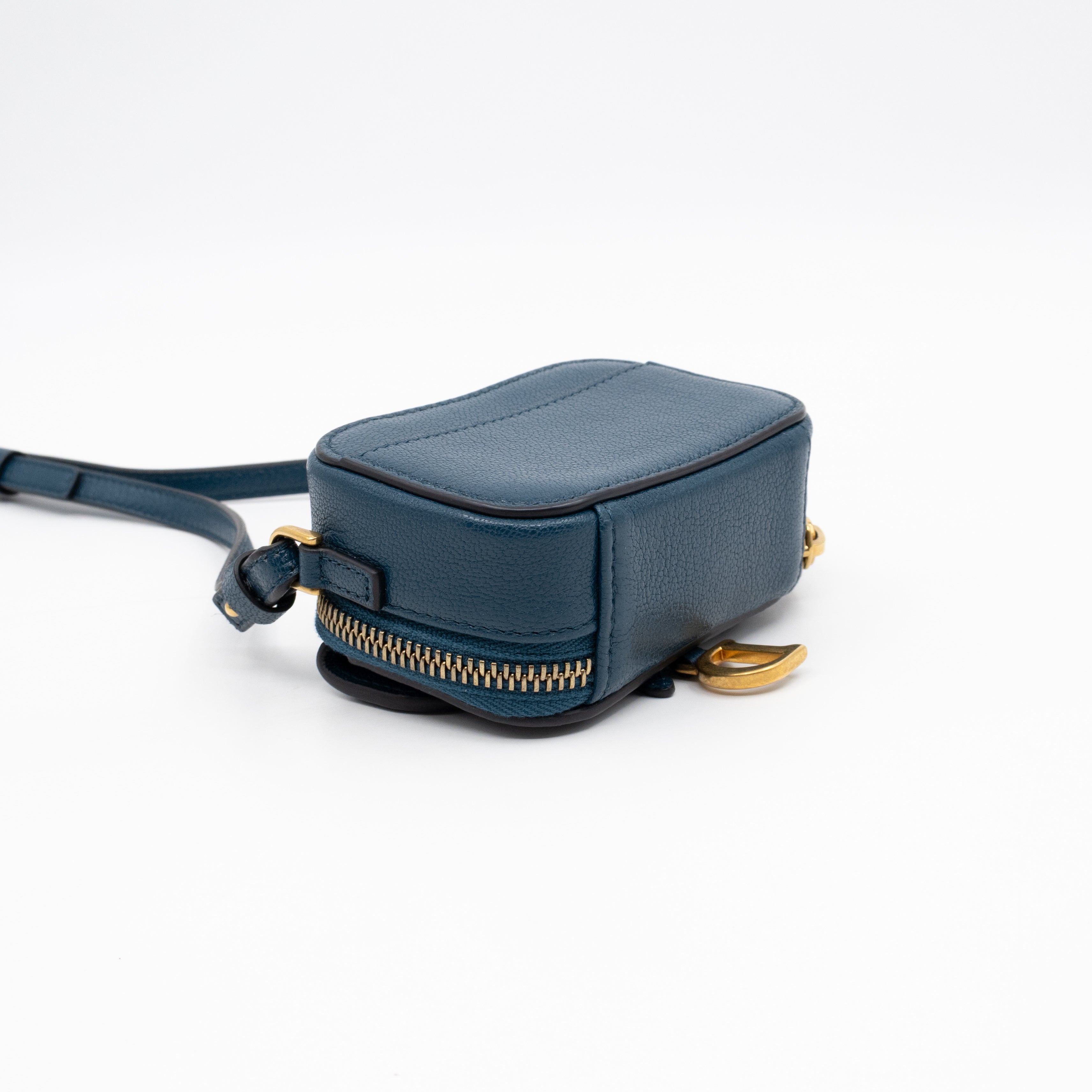 Mini Saddle Crossbody Pouch Steel Blue Leather