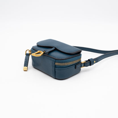 Mini Saddle Crossbody Pouch Steel Blue Leather