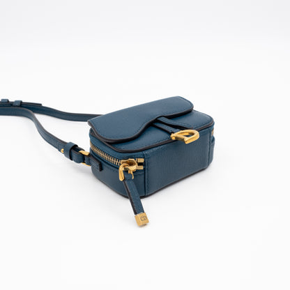 Mini Saddle Crossbody Pouch Steel Blue Leather