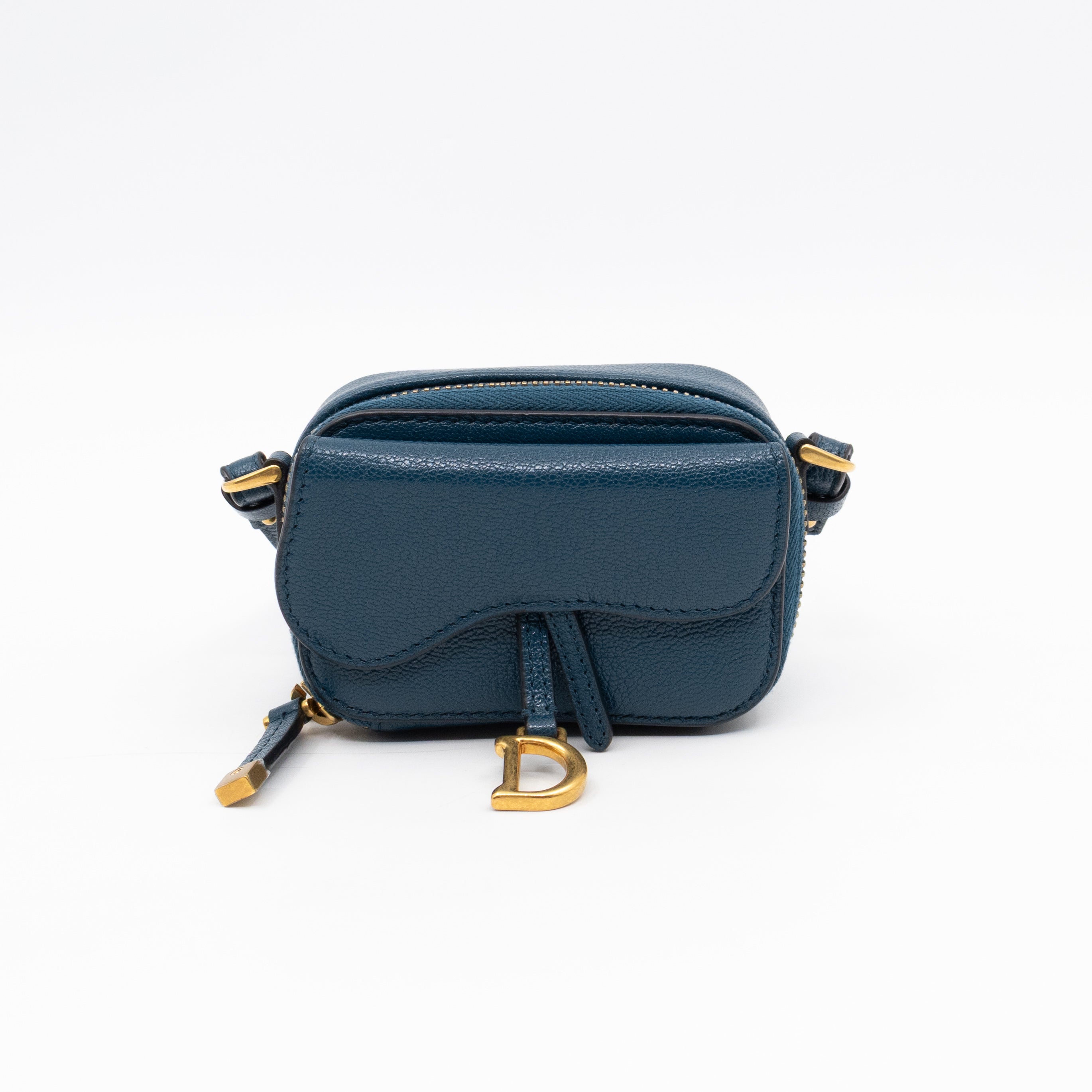 Mini Saddle Crossbody Pouch Steel Blue Leather