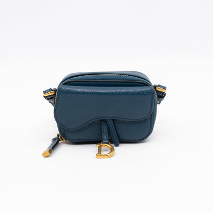 Mini Saddle Crossbody Pouch Steel Blue Leather
