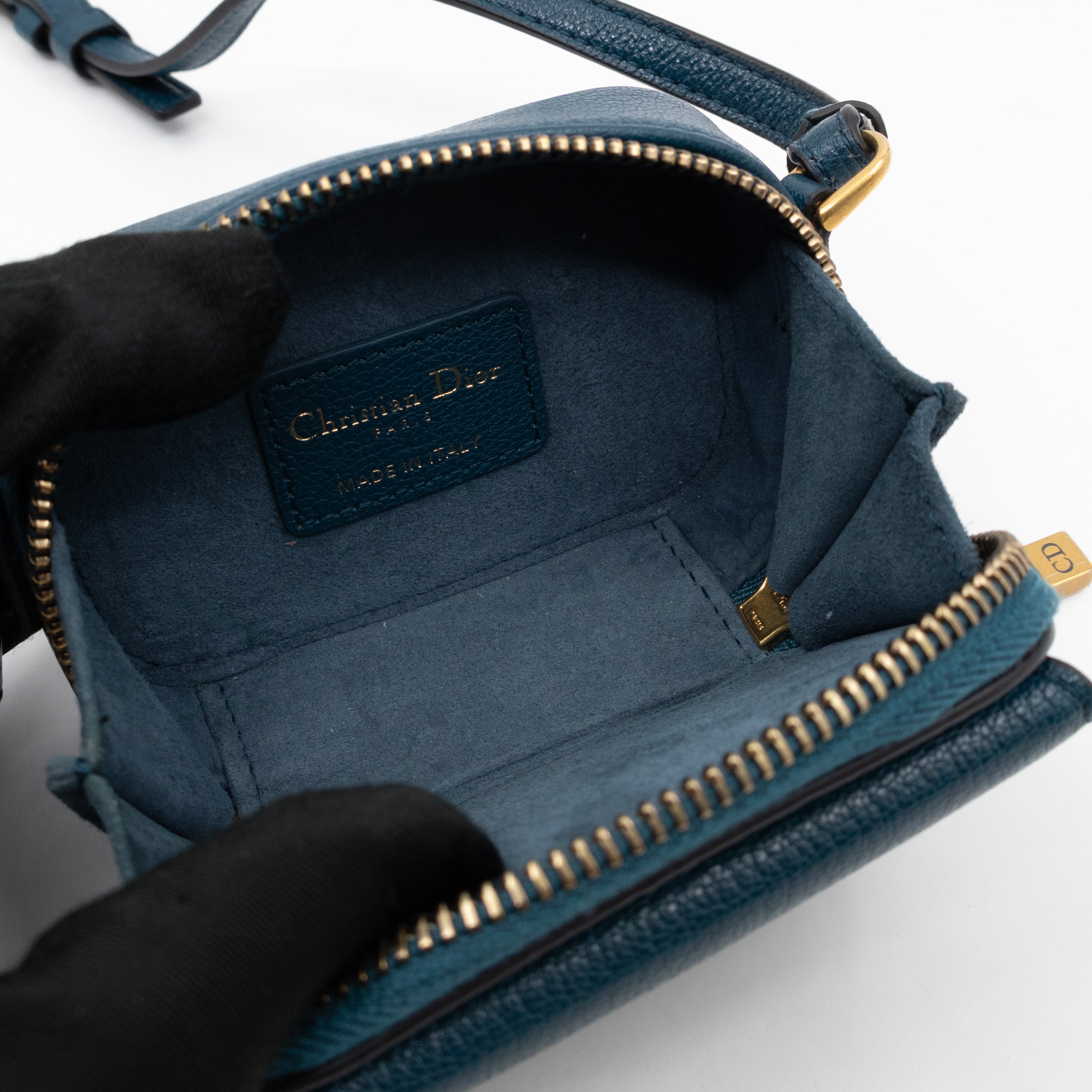 Mini Saddle Crossbody Pouch Steel Blue Leather