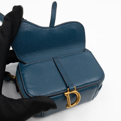 Mini Saddle Crossbody Pouch Steel Blue Leather