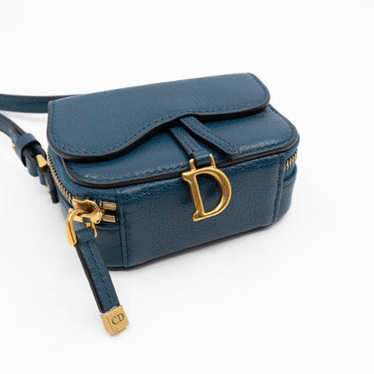 Mini Saddle Crossbody Pouch Steel Blue Leather