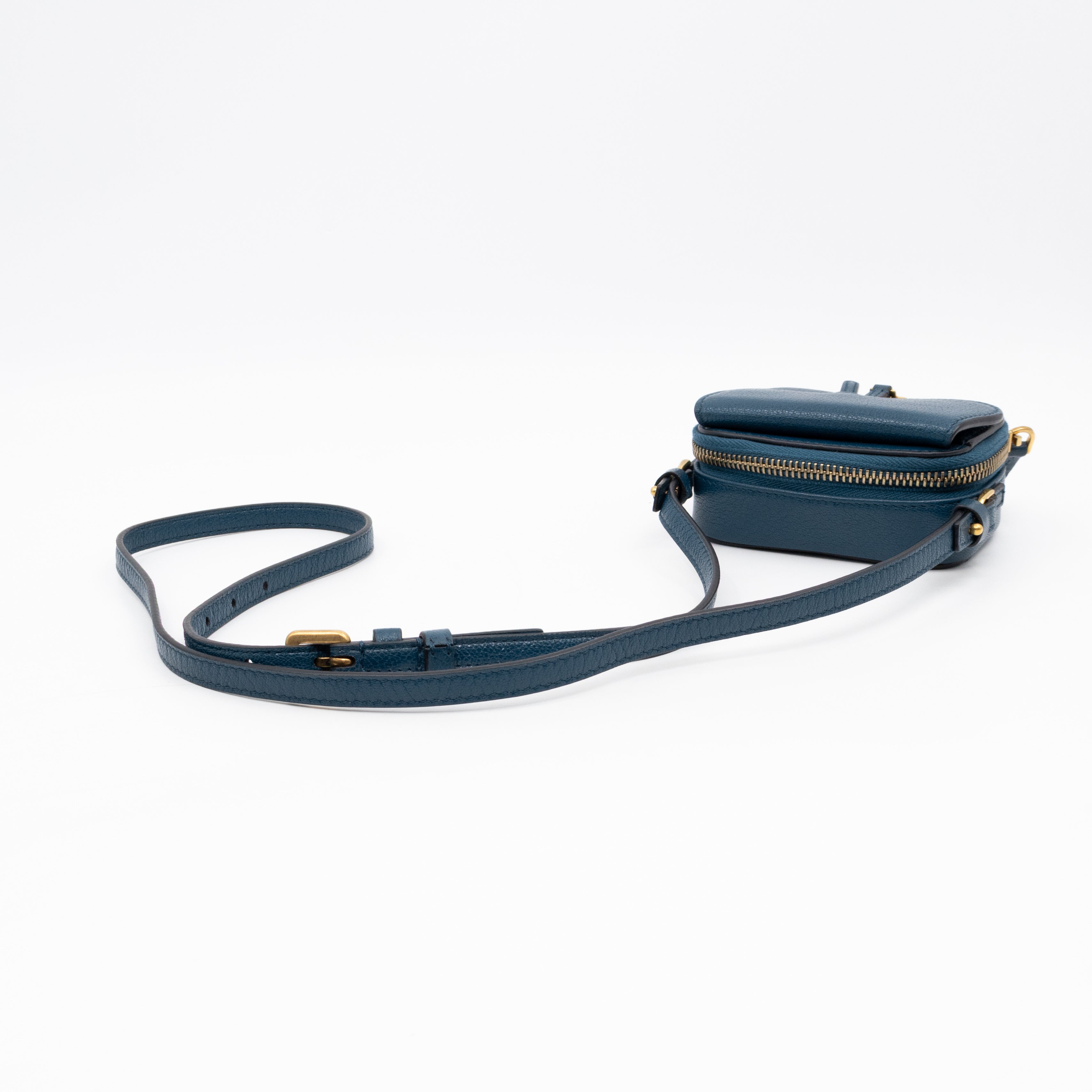 Mini Saddle Crossbody Pouch Steel Blue Leather