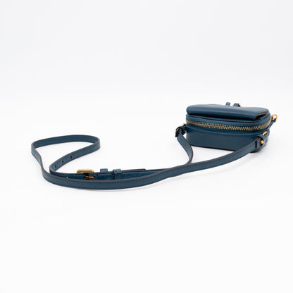 Mini Saddle Crossbody Pouch Steel Blue Leather