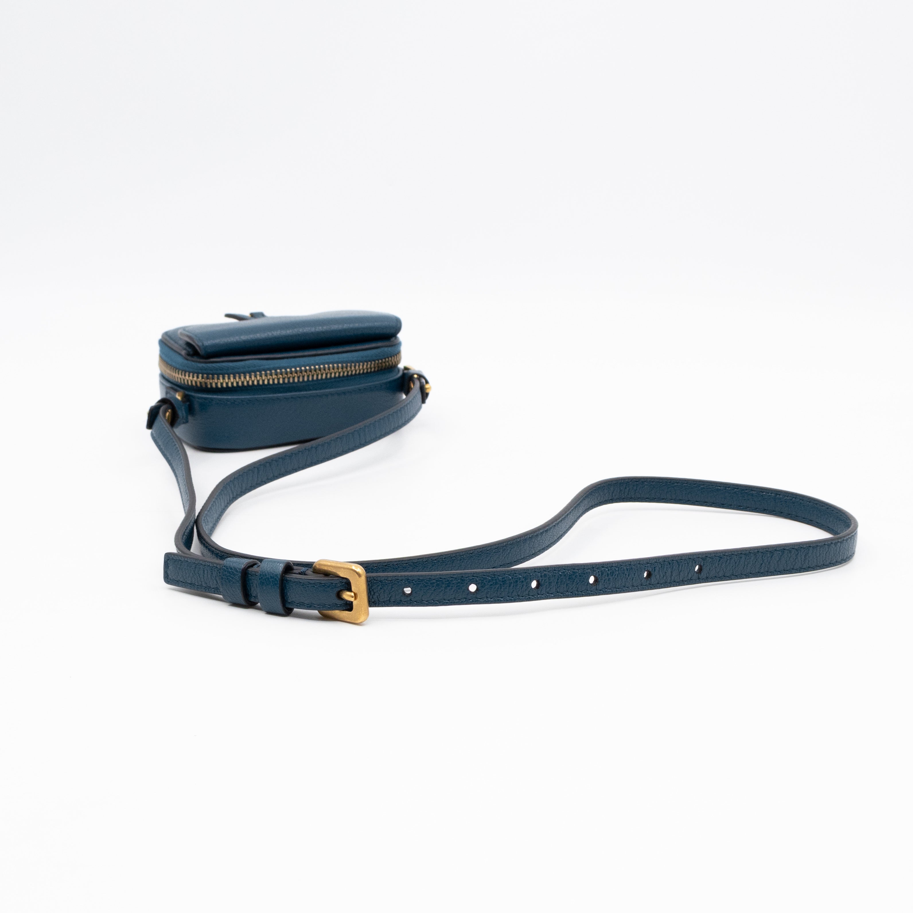Mini Saddle Crossbody Pouch Steel Blue Leather