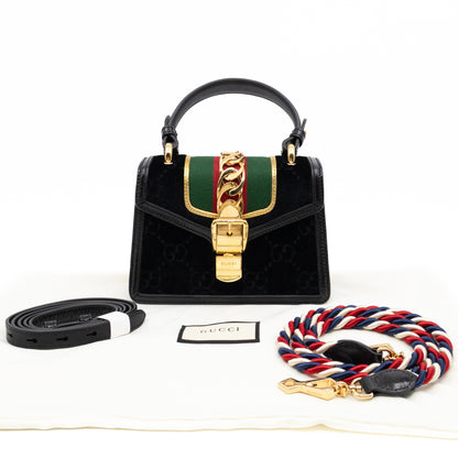 Sylvie Mini Top Handle Black Velvet Patent Leather