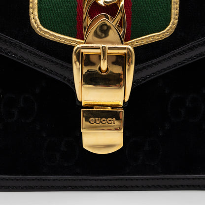 Sylvie Mini Top Handle Black Velvet Patent Leather