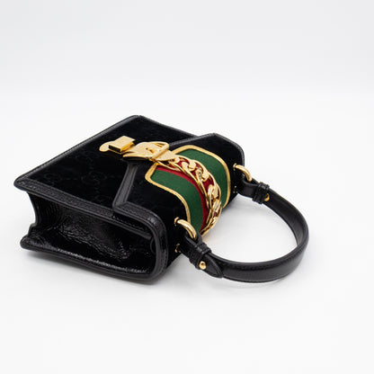 Sylvie Mini Top Handle Black Velvet Patent Leather