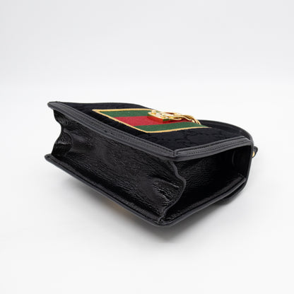 Sylvie Mini Top Handle Black Velvet Patent Leather