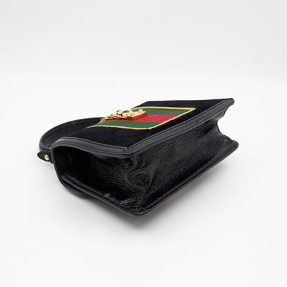 Sylvie Mini Top Handle Black Velvet Patent Leather