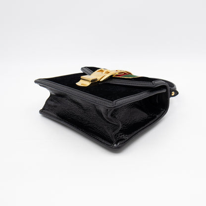 Sylvie Mini Top Handle Black Velvet Patent Leather