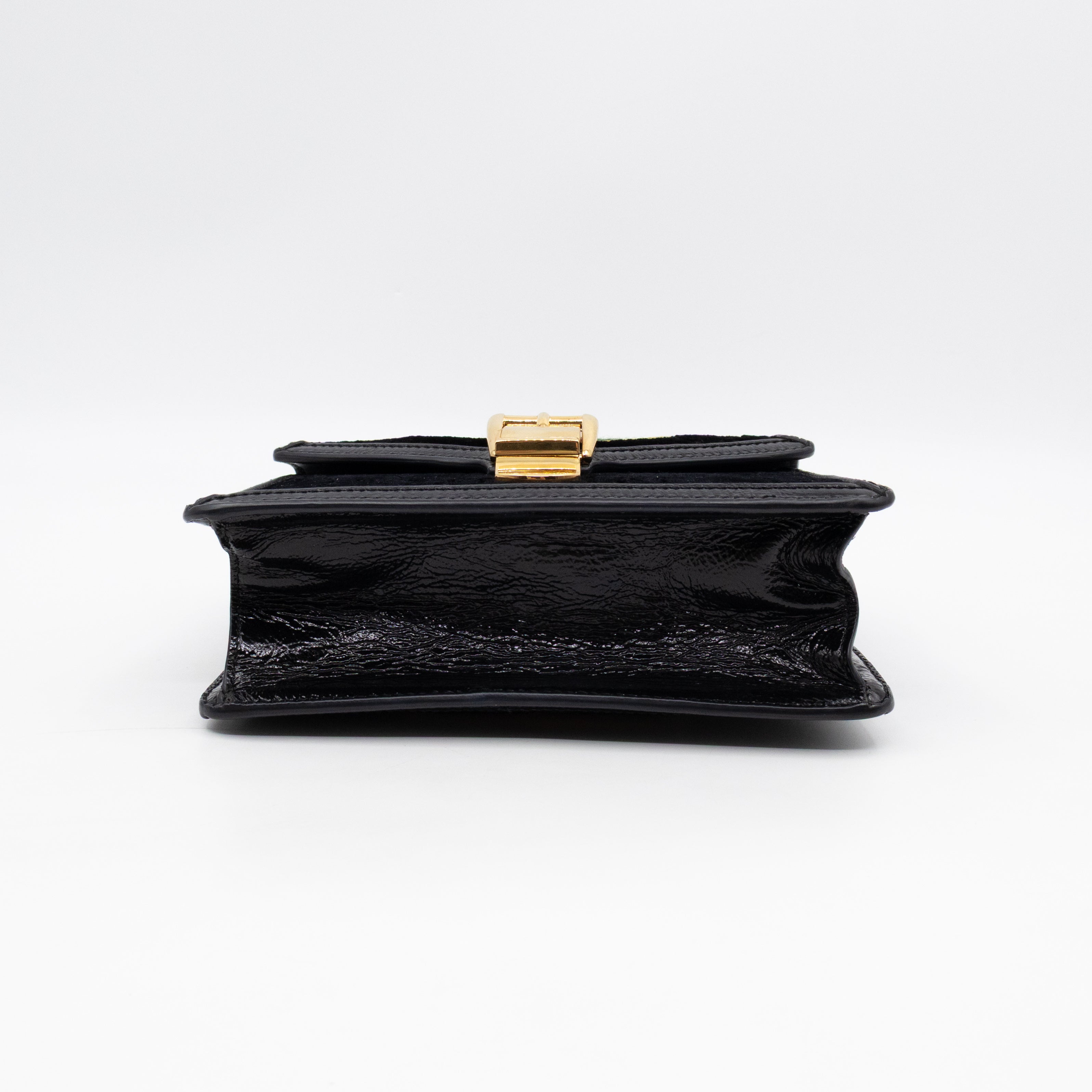 Sylvie Mini Top Handle Black Velvet Patent Leather