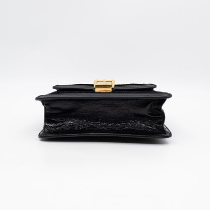 Sylvie Mini Top Handle Black Velvet Patent Leather
