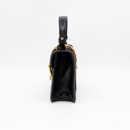 Sylvie Mini Top Handle Black Velvet Patent Leather