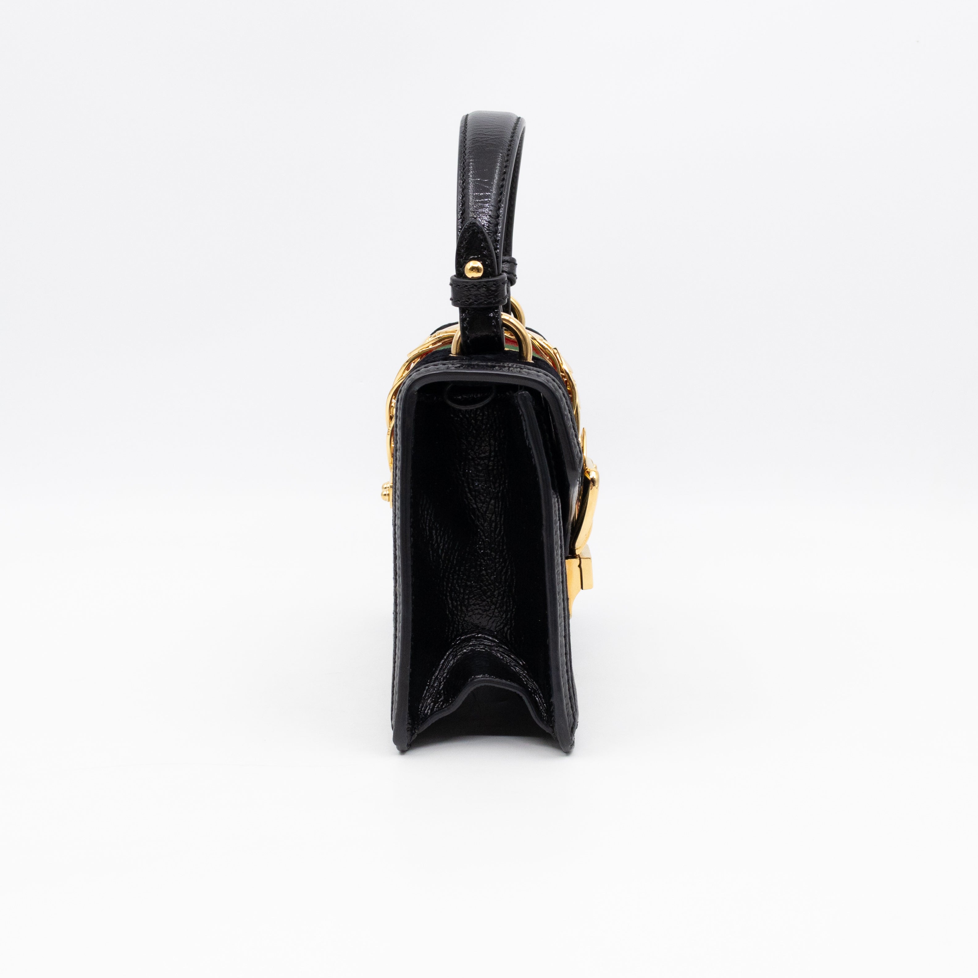 Sylvie Mini Top Handle Black Velvet Patent Leather