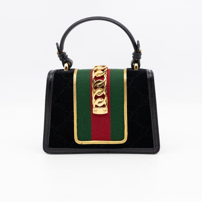 Sylvie Mini Top Handle Black Velvet Patent Leather