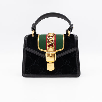 Sylvie Mini Top Handle Black Velvet Patent Leather