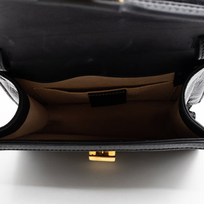 Sylvie Mini Top Handle Black Velvet Patent Leather