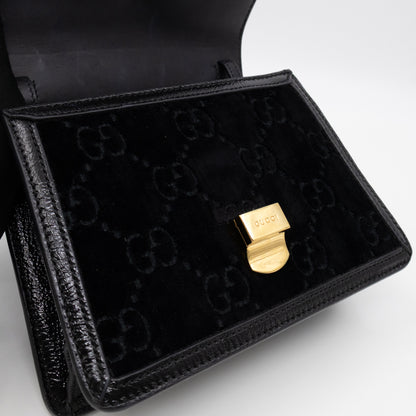 Sylvie Mini Top Handle Black Velvet Patent Leather