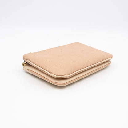 Double Zip Pochette Beige & Rose Creme Monogram Empreinte