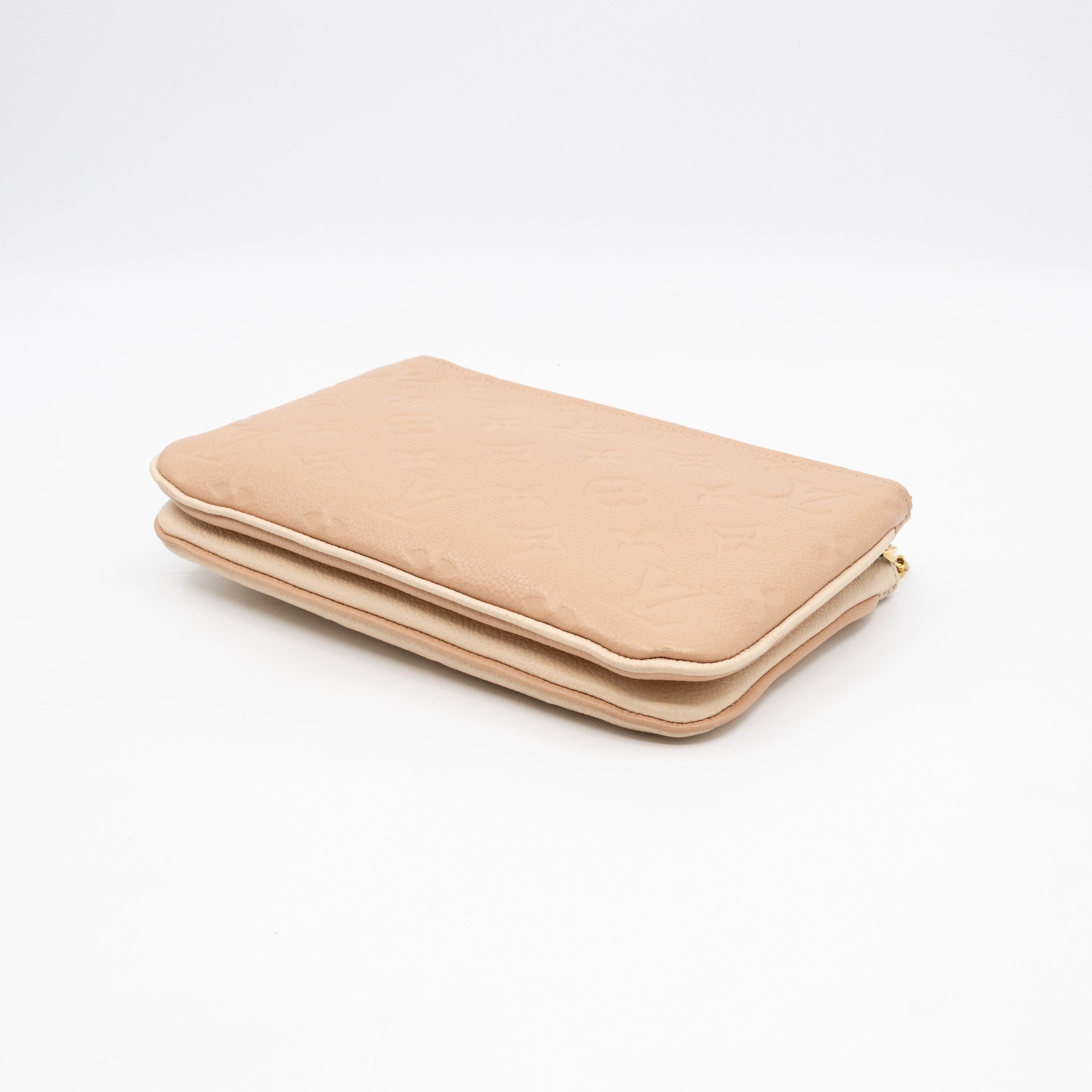 Double Zip Pochette Beige & Rose Creme Monogram Empreinte