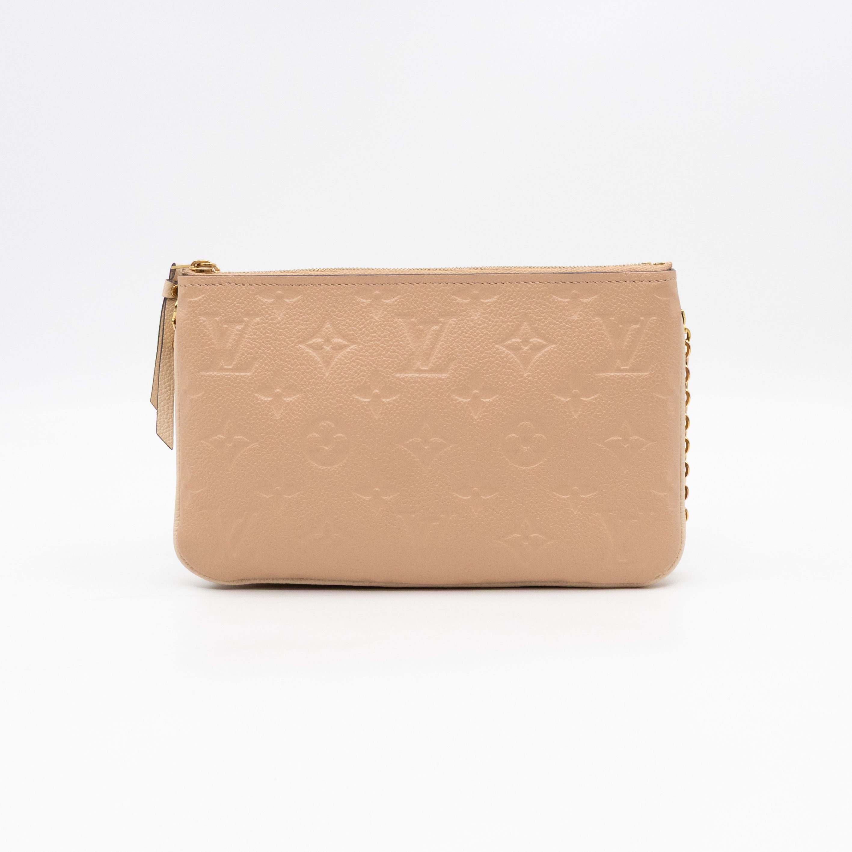 Double Zip Pochette Beige & Rose Creme Monogram Empreinte