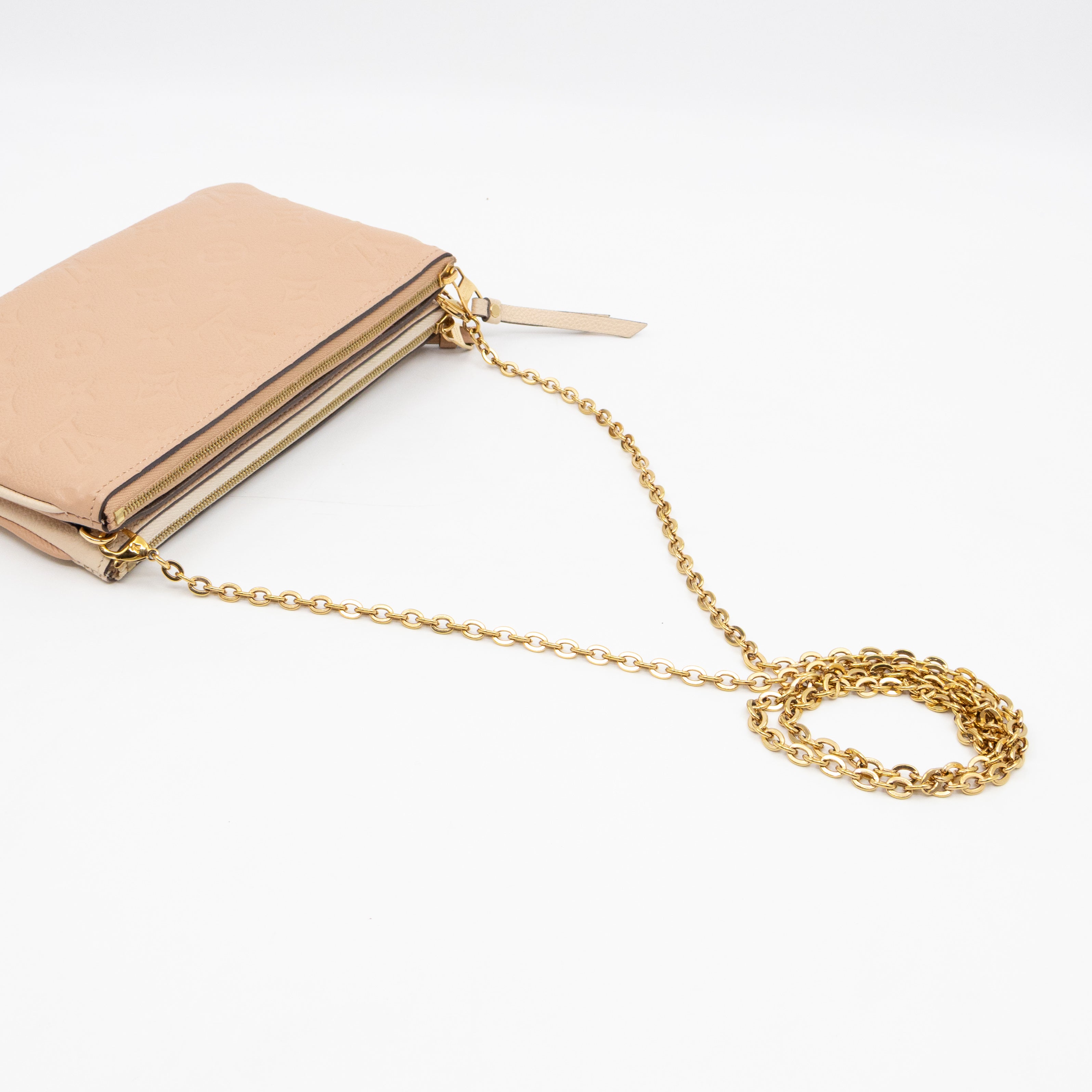 Double Zip Pochette Beige & Rose Creme Monogram Empreinte