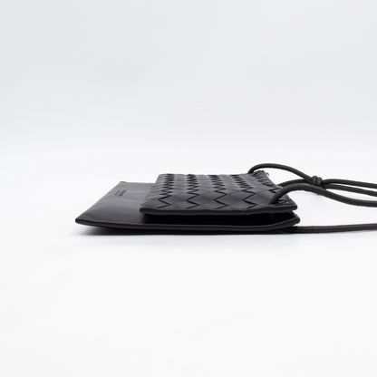 Double Pouch Crossbody Bag Black Intrecciato Leather