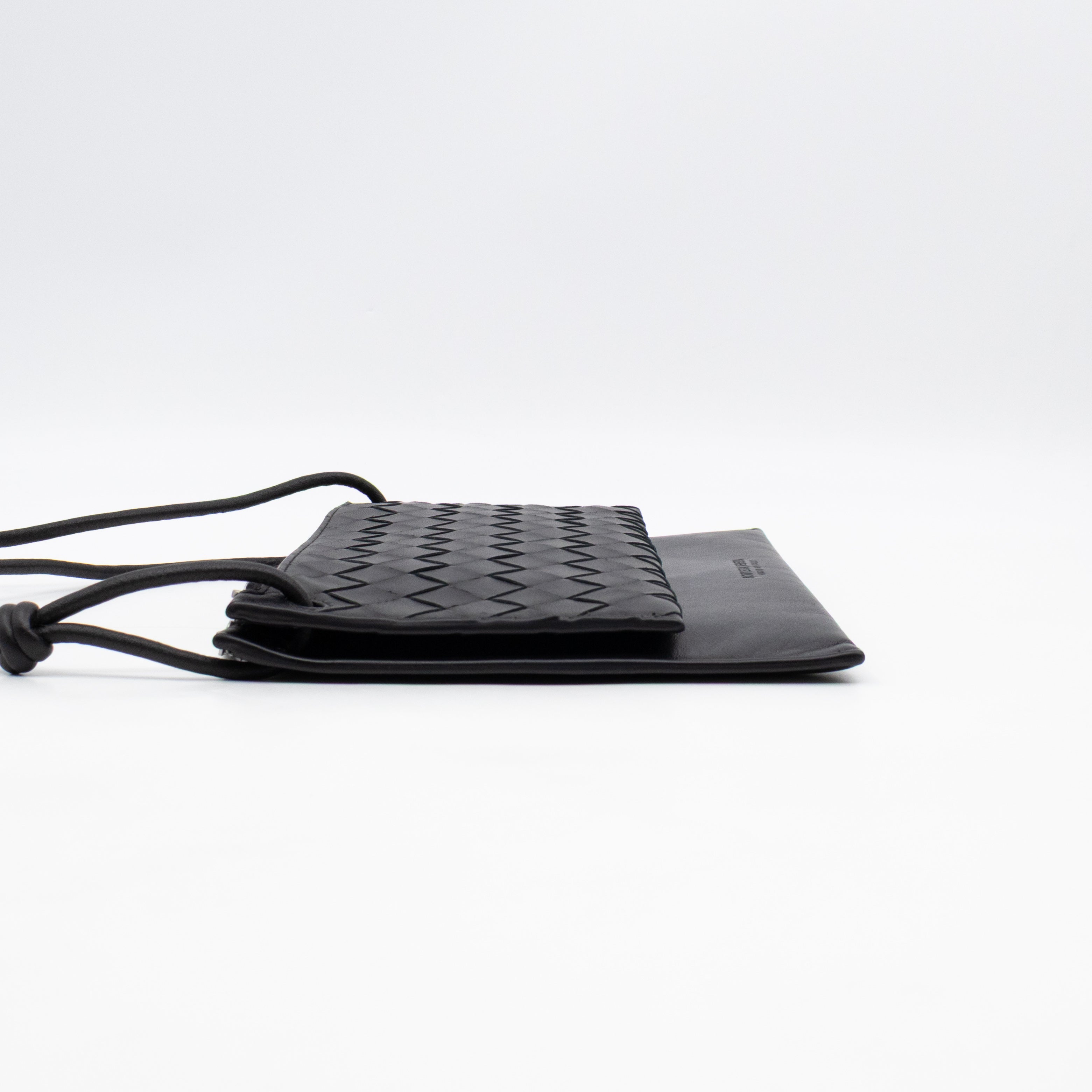 Double Pouch Crossbody Bag Black Intrecciato Leather