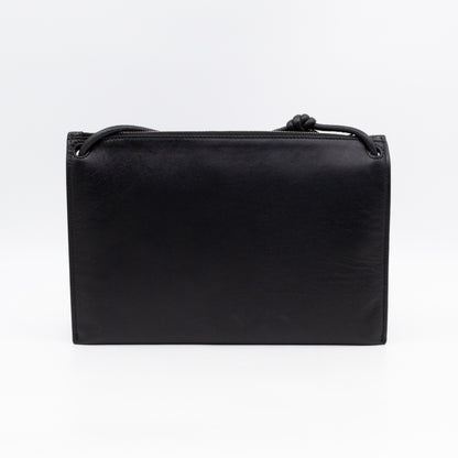 Double Pouch Crossbody Bag Black Intrecciato Leather